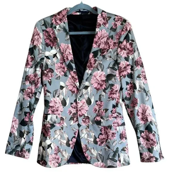 Topman Floral Rose Nich Single Breasted Blazer Size 34R Cotton
